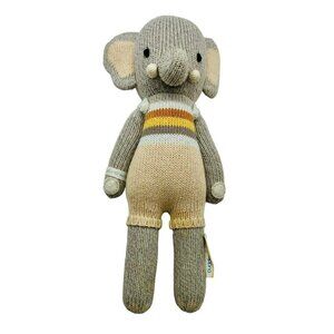 Cuddle Kind Evan Elephant Gray Knit Doll Plush 13 inch Tan Overalls Stuffed